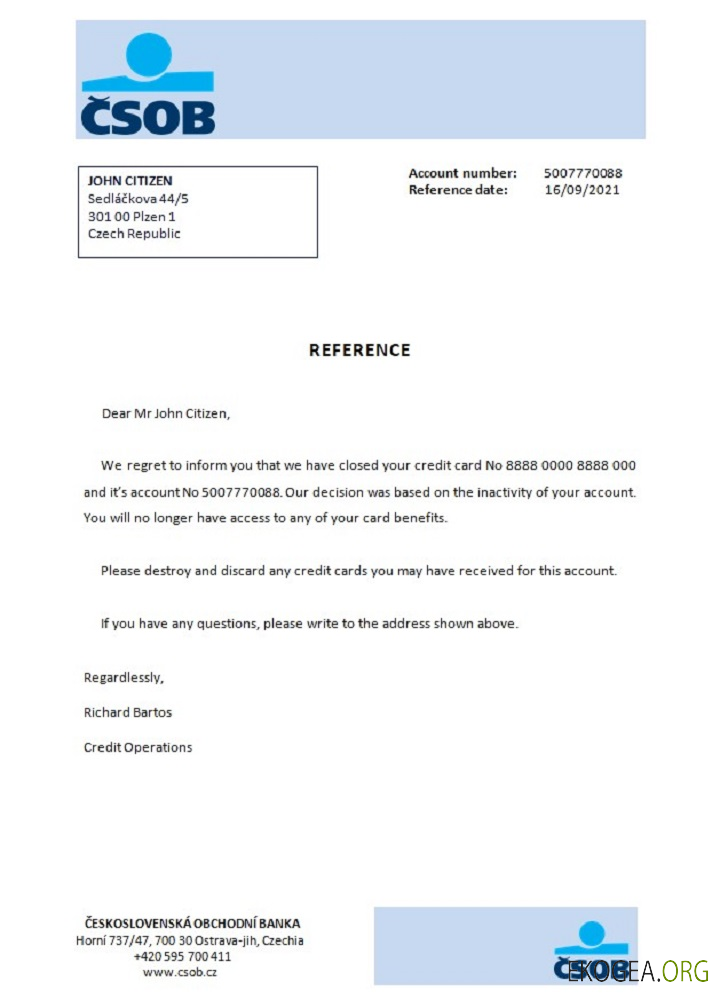 Référence République tchèque , CSOB , closure